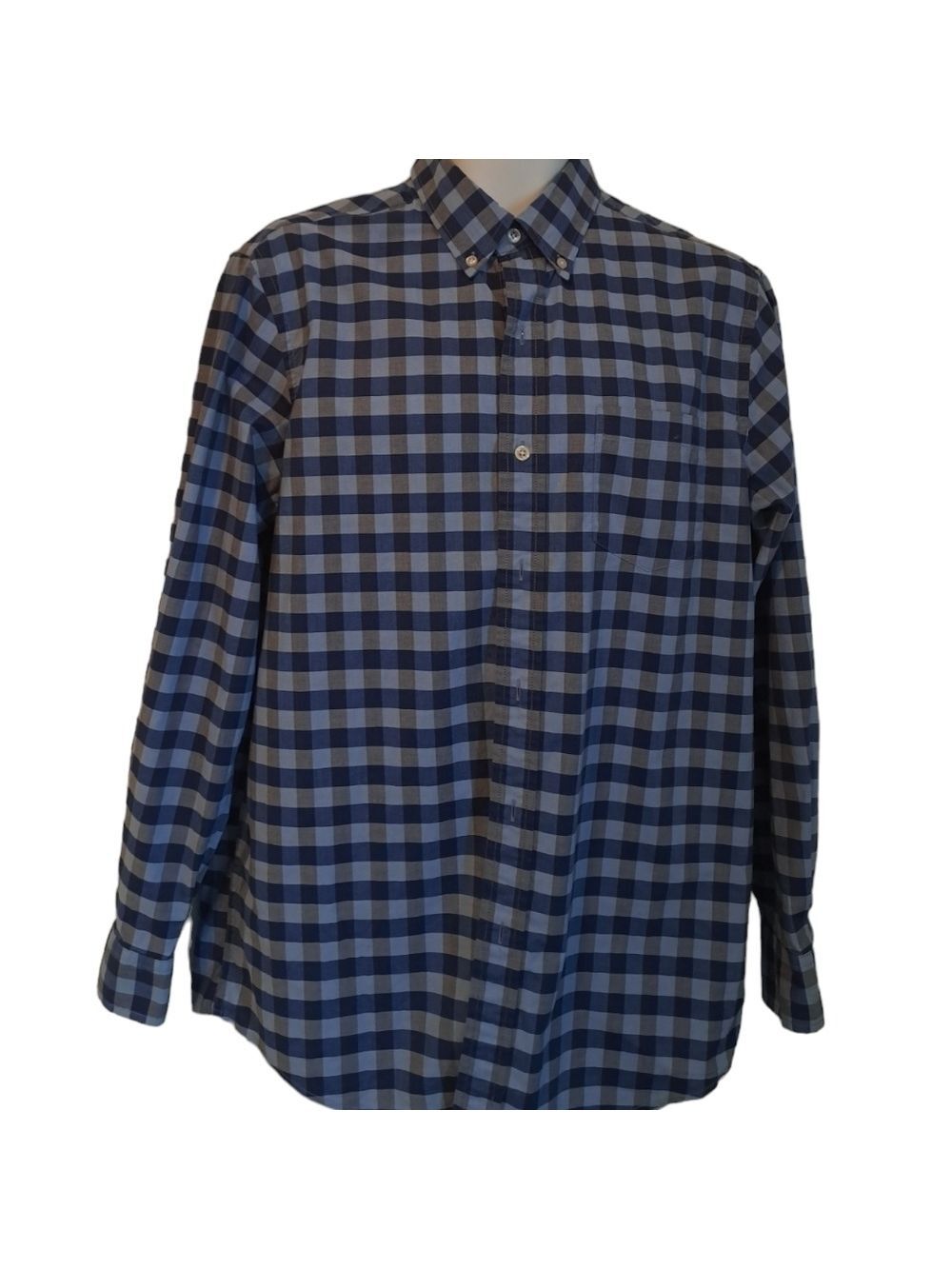 CHAPS natural stretch plaid check blue shirt cotton size men's ranch harvest M